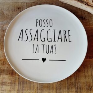 Piatto pizza โposso assaggiare la tua?โ
