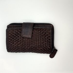 Portafoglio Donna in Pelle Intrecciata Marrone Scuro