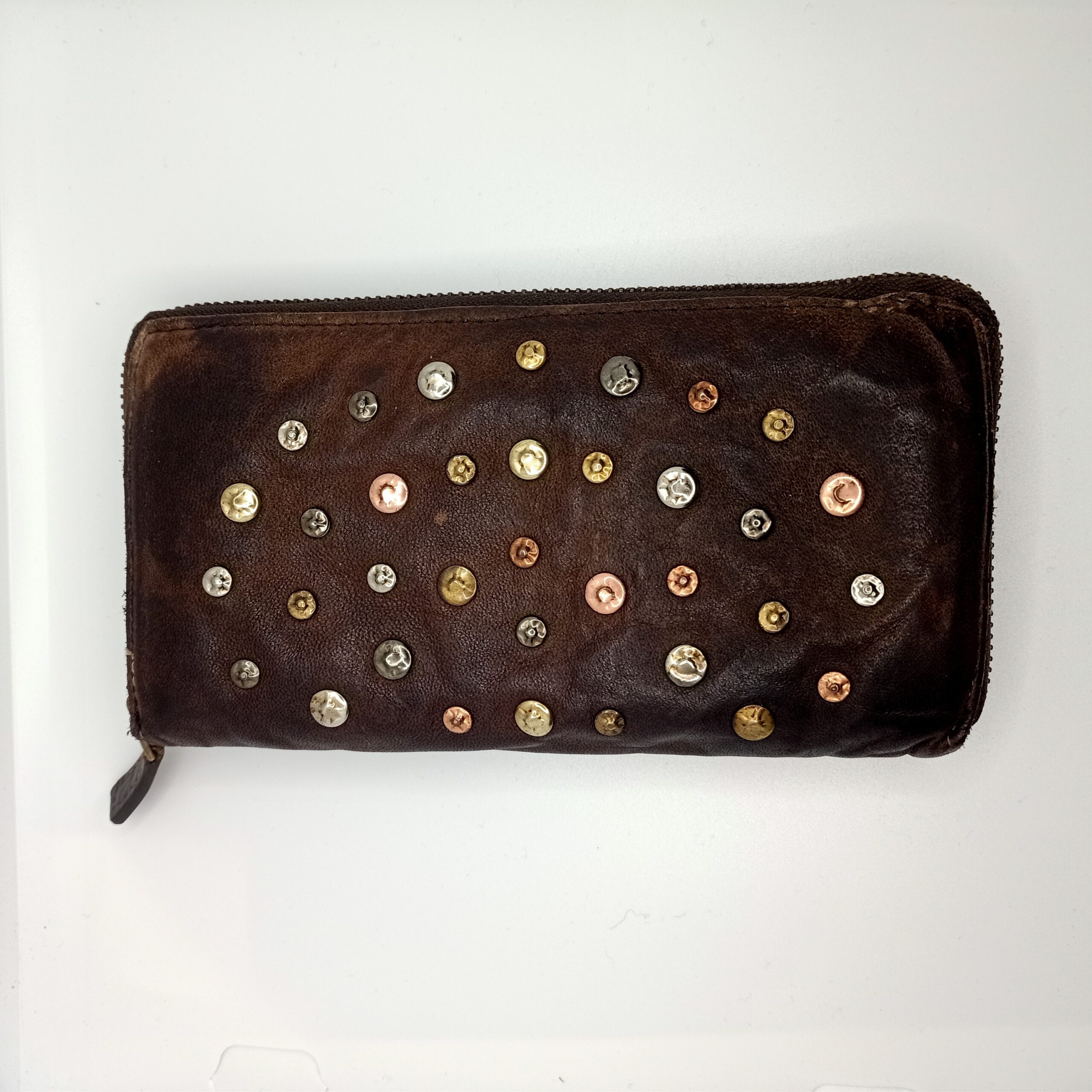 Portafoglio Donna Marrone Borchiato