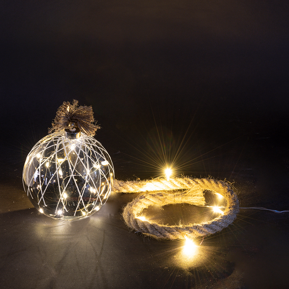 Palla luminosa decoro righe 15 led in vetro