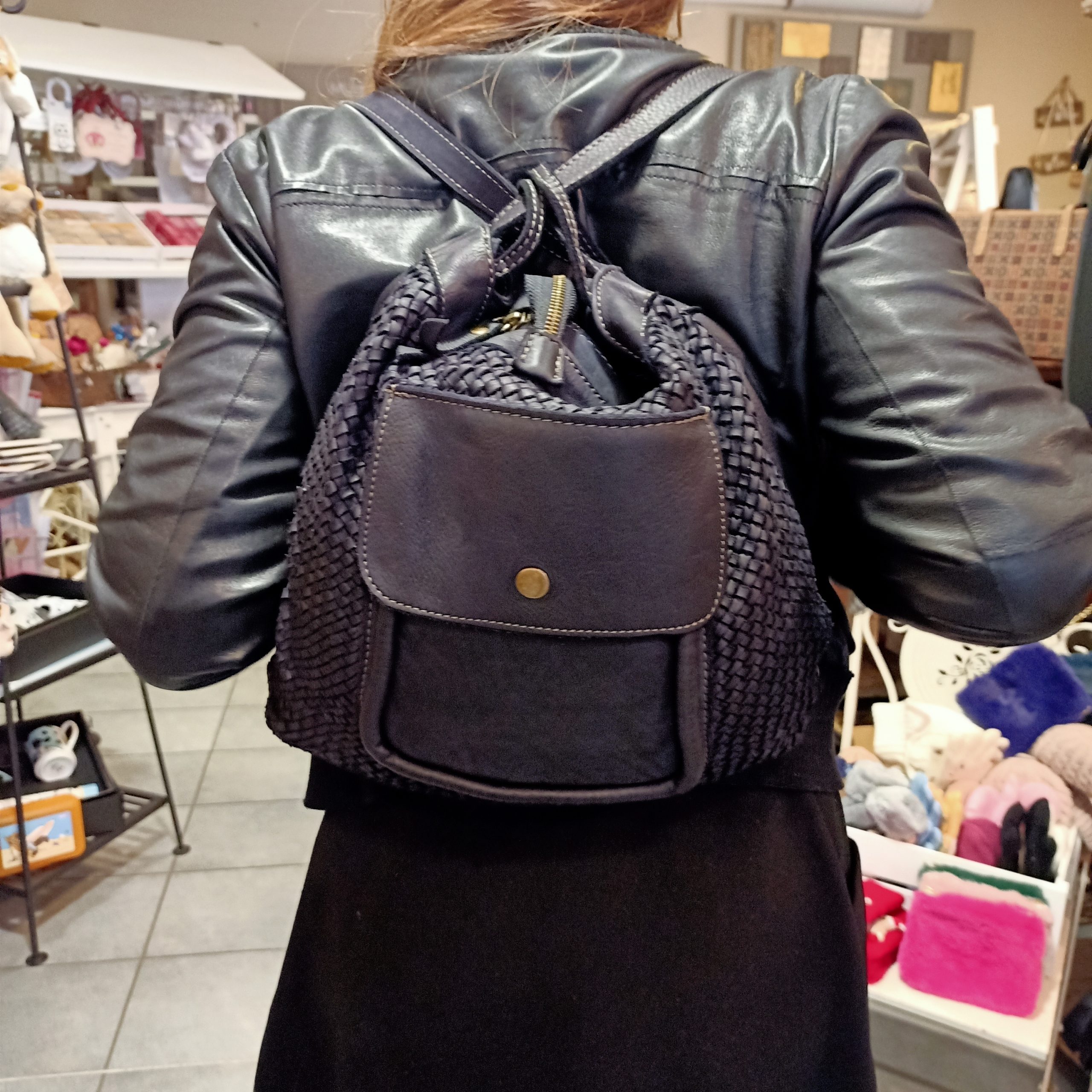 Borsa Zaino Intreccio Nero - immagine 2