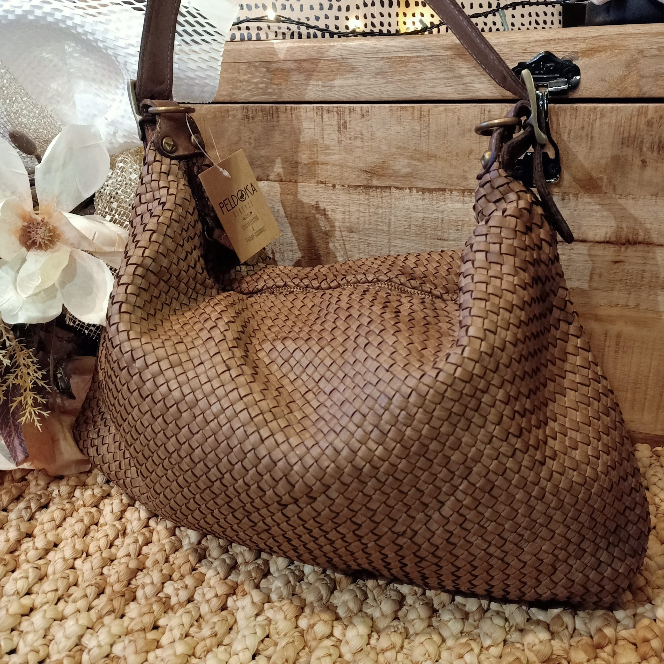 Borsa Sacca Intreccio Cammello