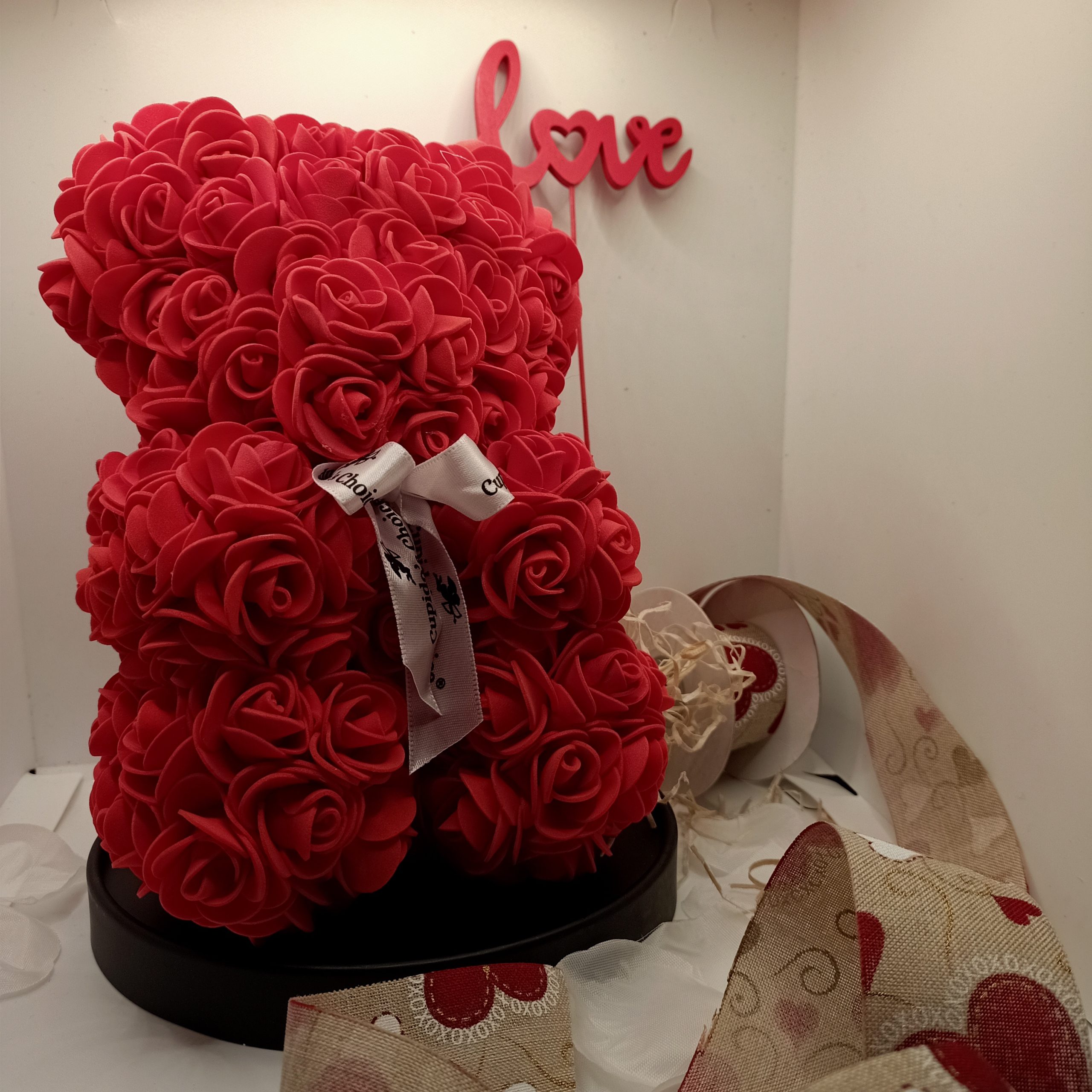 Orso rosa rosso 25 cm in confezione regalo - immagine 3