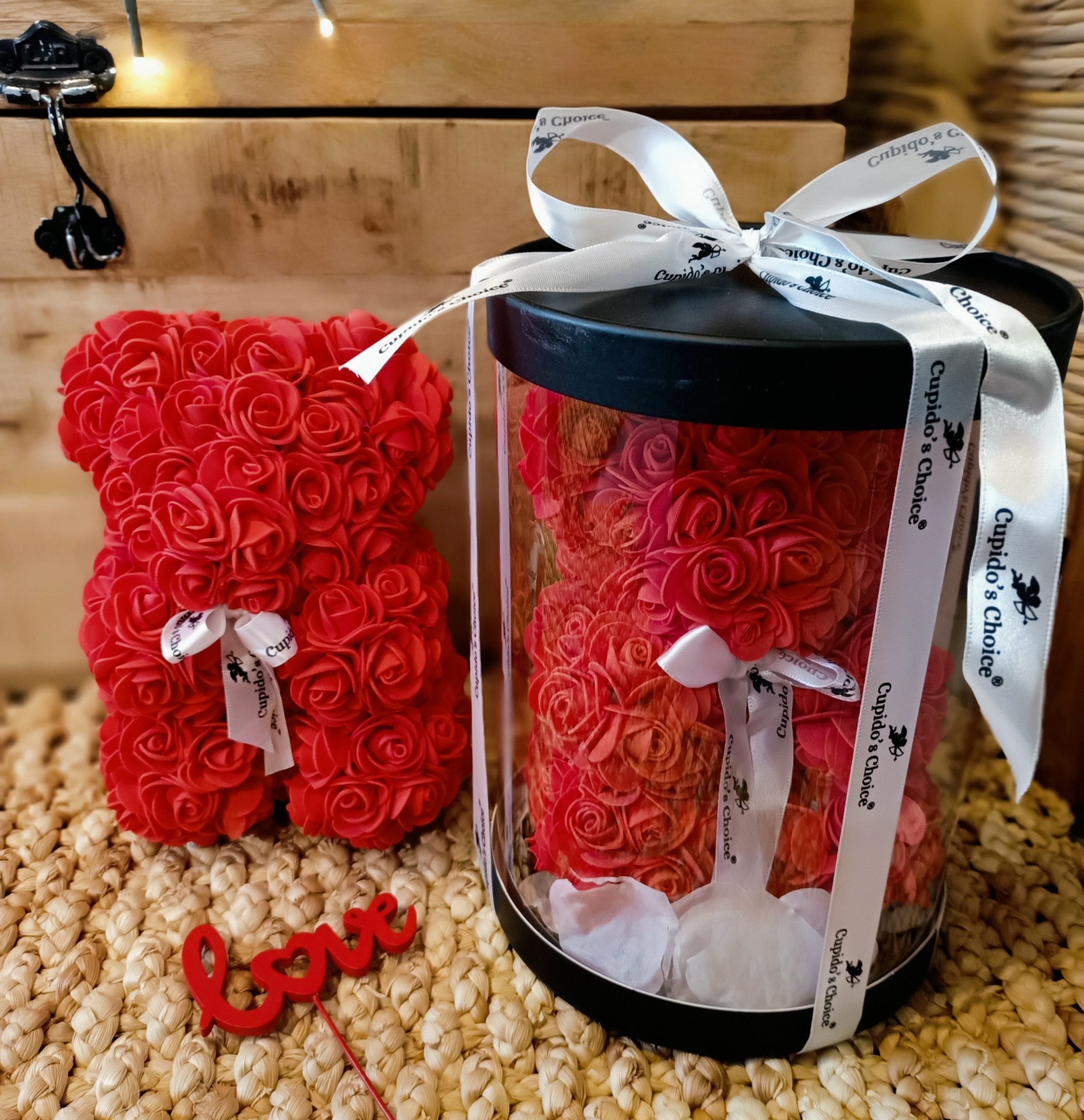 Orso rosa rosso 25 cm in confezione regalo - immagine 2