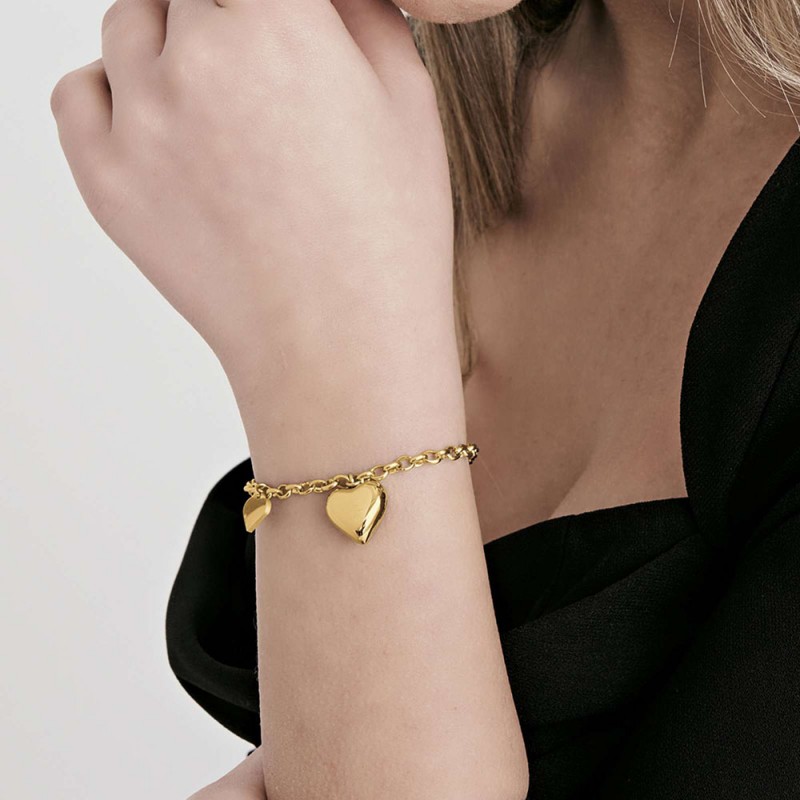Bracciale Acciaio IP Gold con Cuori - immagine 3