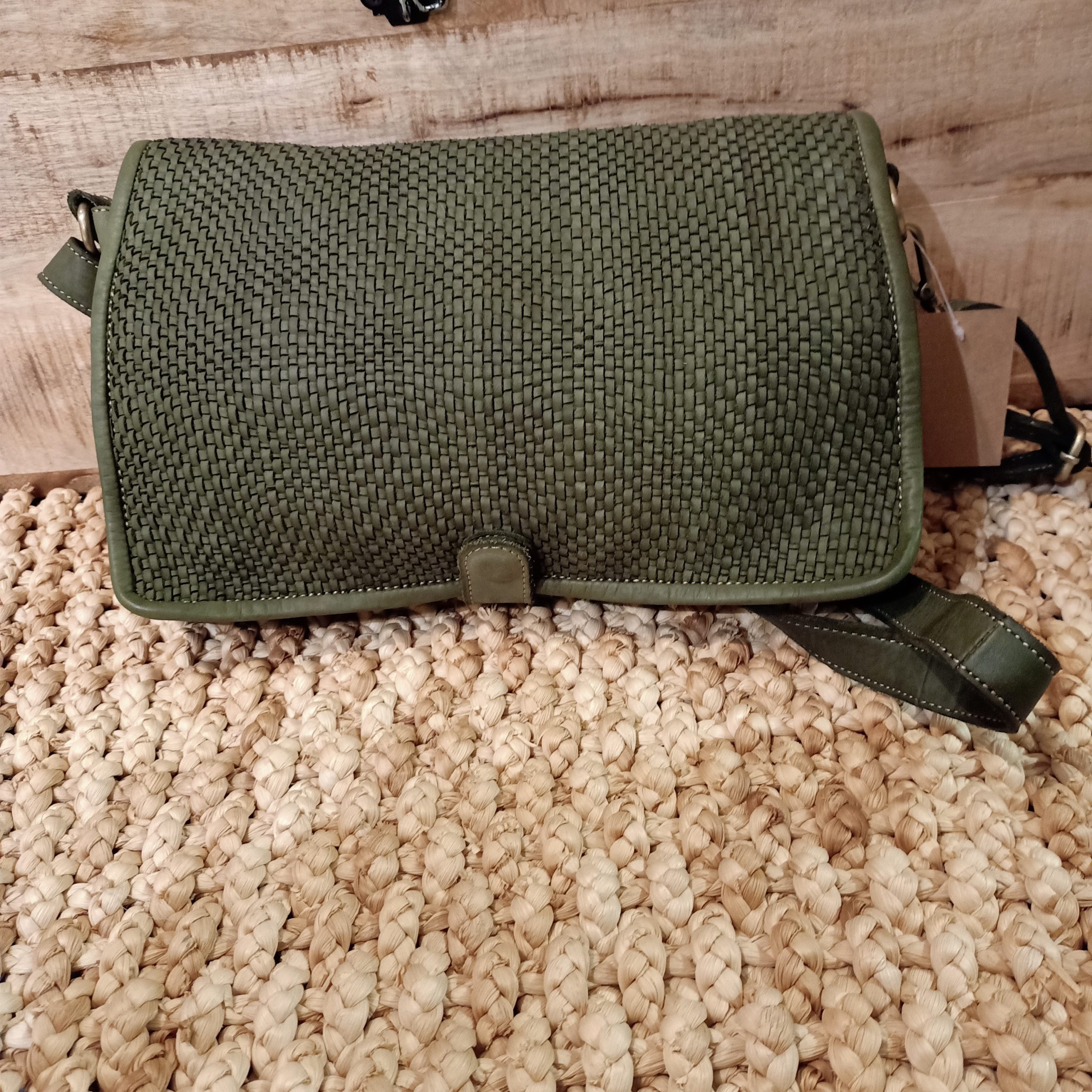 Borsa Tracolla Intrecciata Verde - immagine 2
