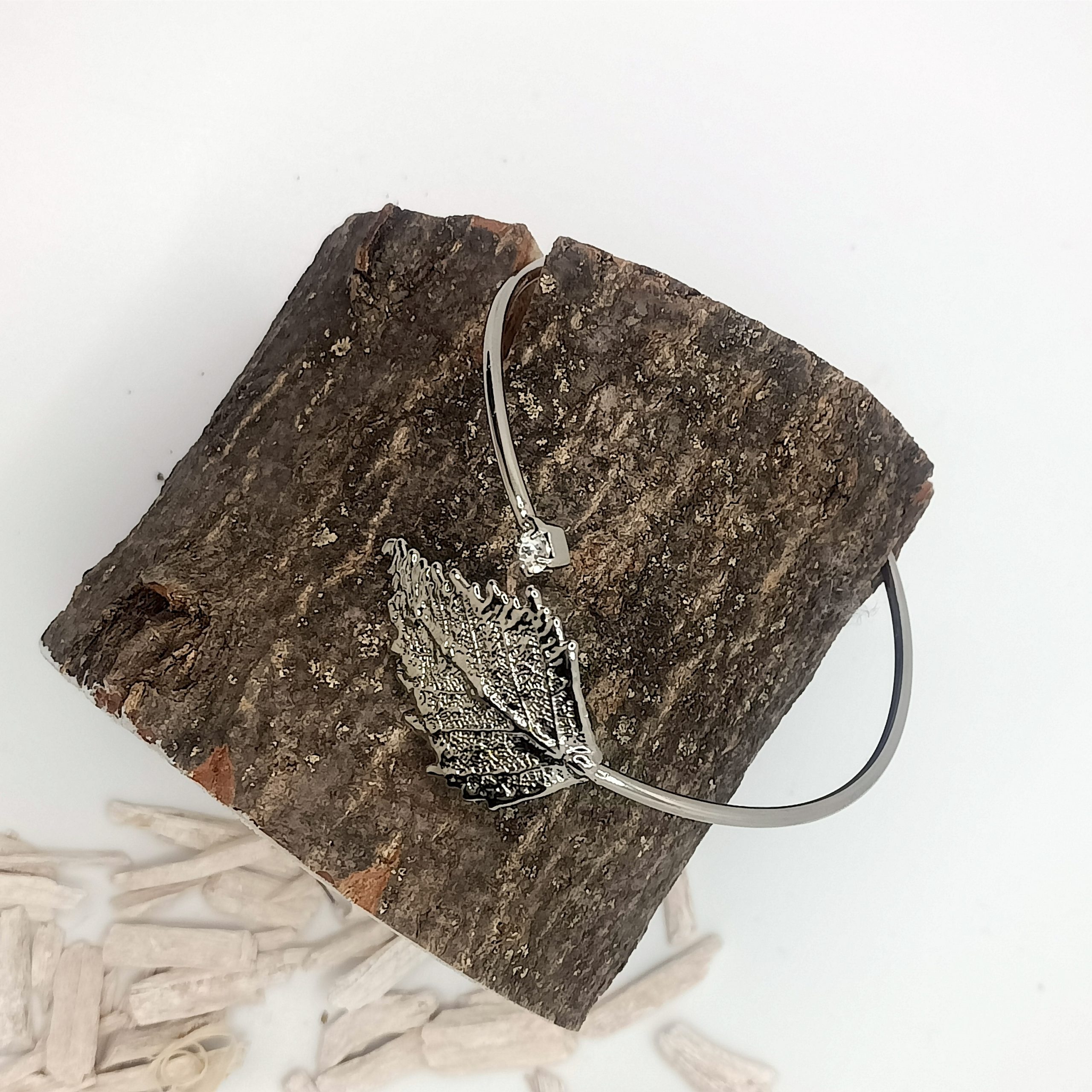 Bracciale Rigido Foglia Betulla Naturale Palladio - immagine 3