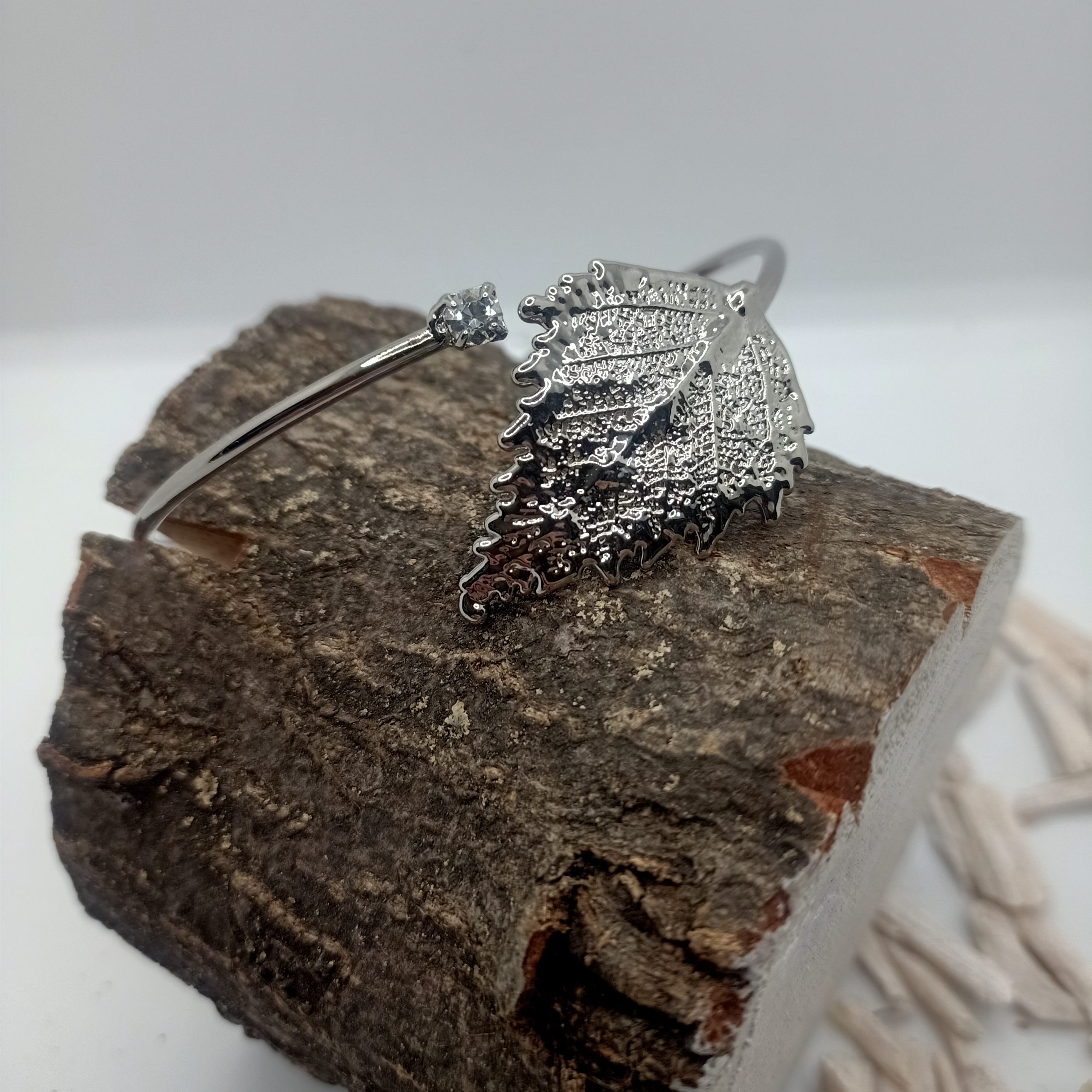 Bracciale Rigido Foglia Betulla Naturale Palladio - immagine 4