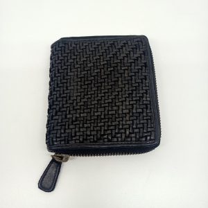 Portafoglio in Pelle Intrecciata Nera