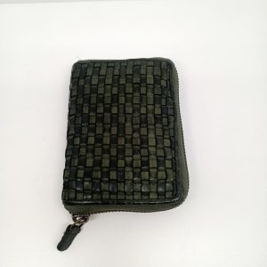 Portafoglio in Pelle Intrecciata Verde