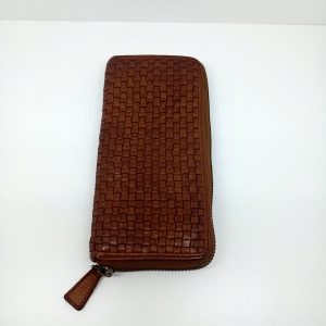 Portafoglio in Pelle Intrecciata Cognac