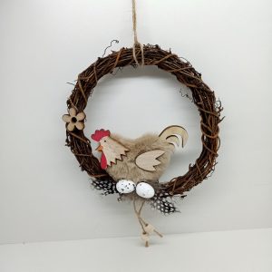 Ghirlanda in Legno con Gallina e Piume