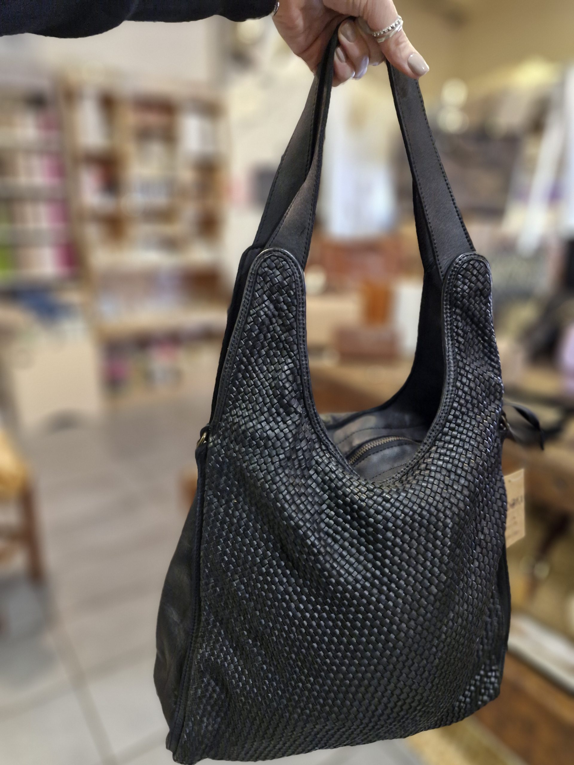 Borsa Pelle Intrecciata Nera