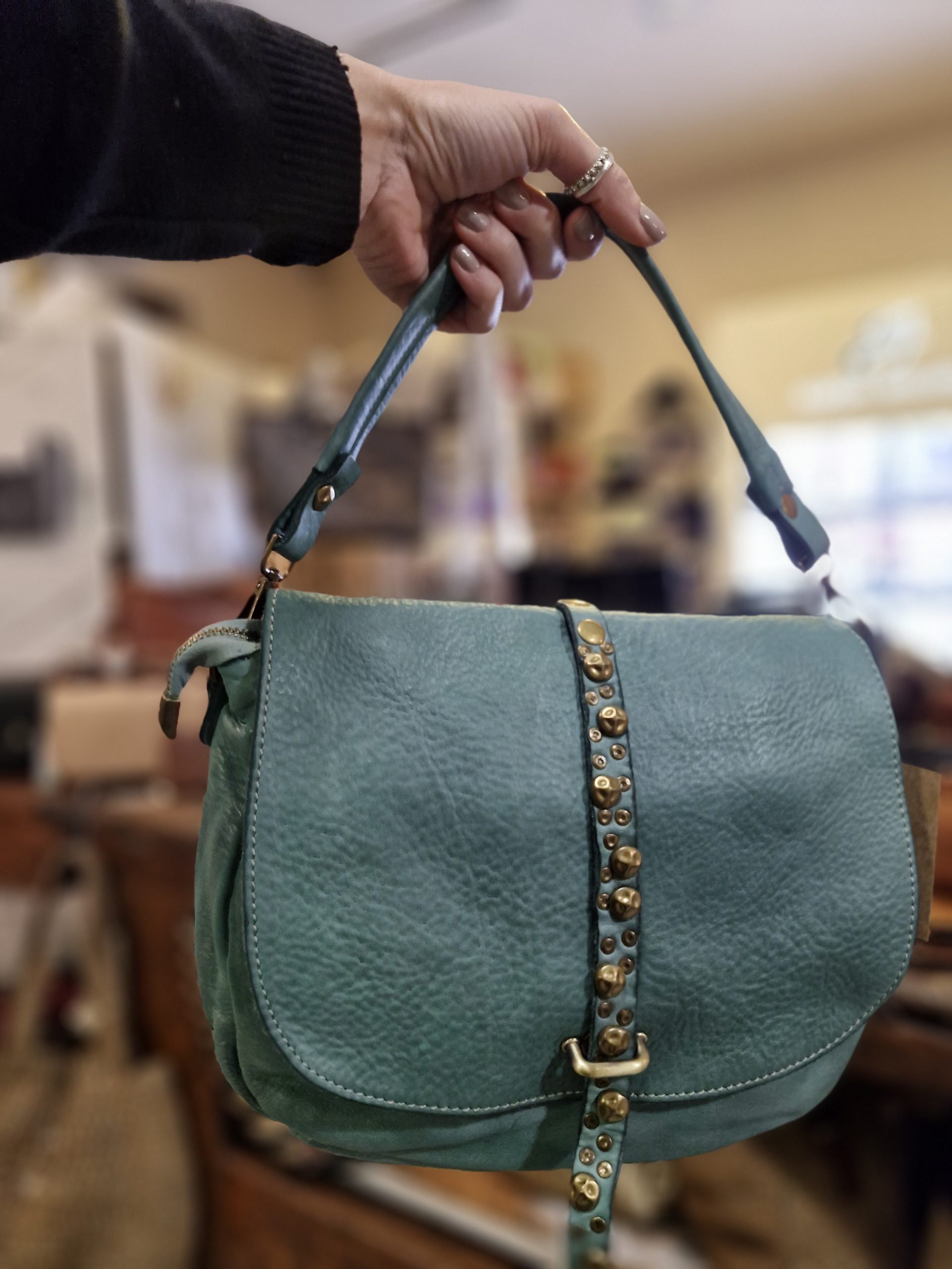Tracolla Pelle Blue Teal