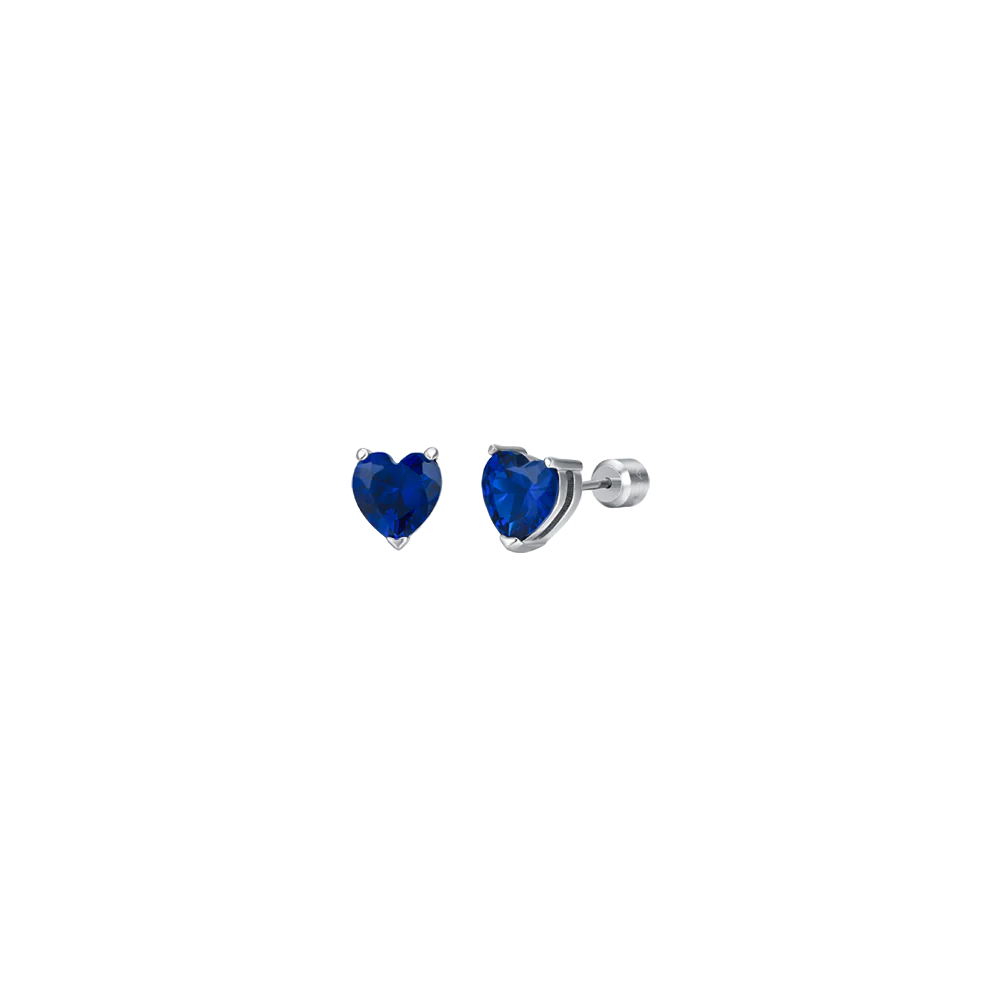 Orecchini a Lobo Acciaio con Cuore Cristalli Blu