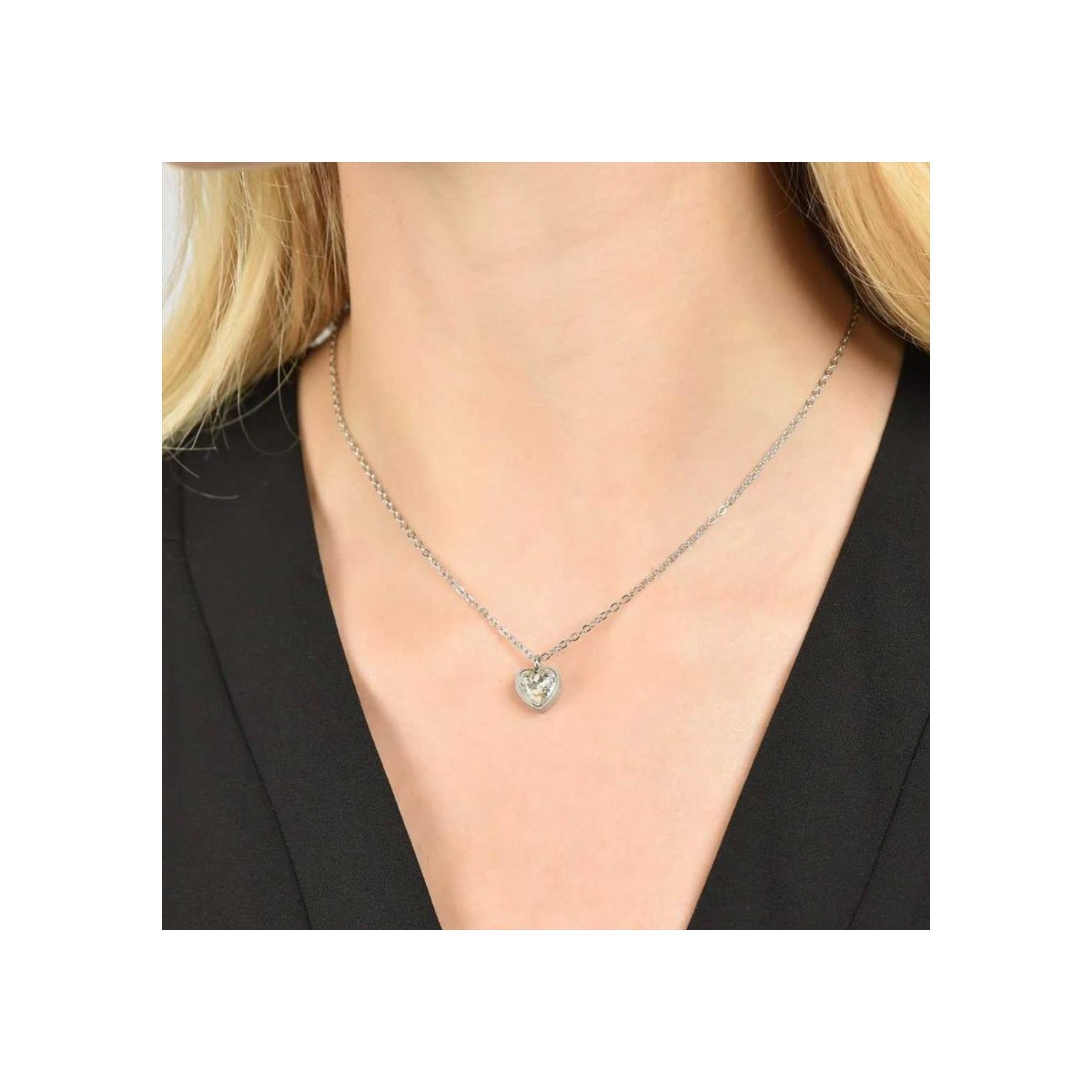 Collana Acciaio con Cuore Punto Luce Bianco - immagine 2
